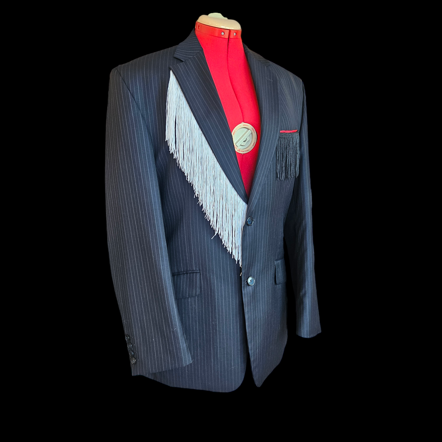 Dark Blue Blazer with Red, White and Black Fringe - size L