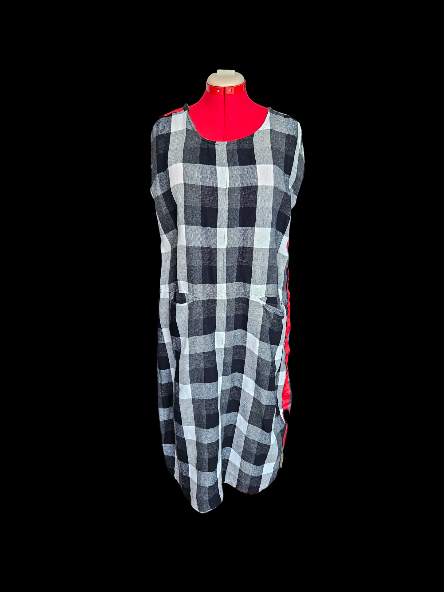 Checkered Dress with Red - size L