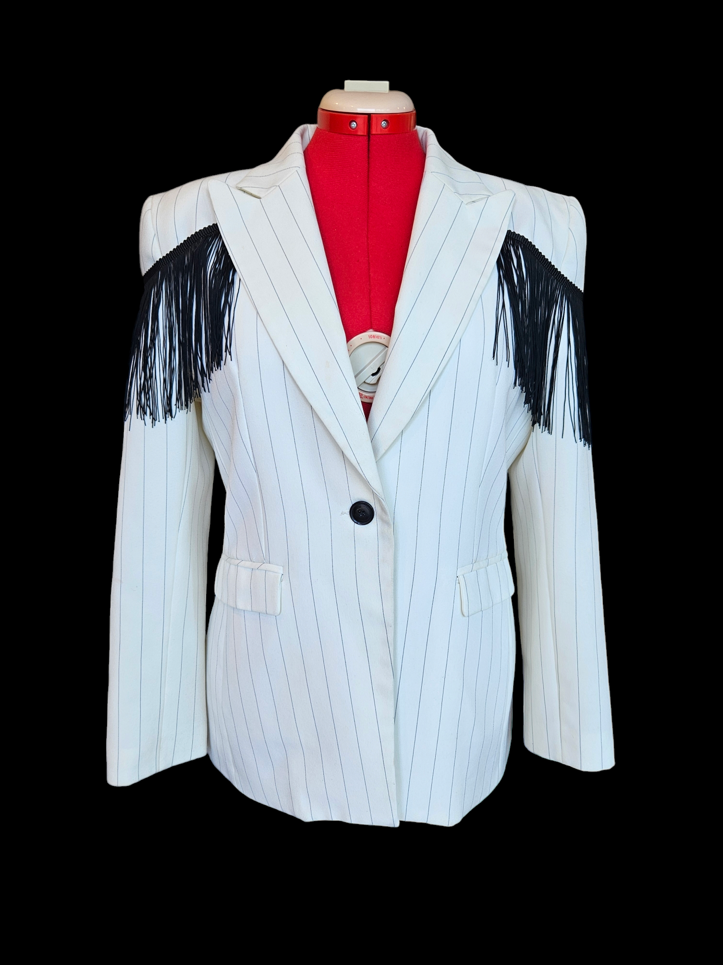 White Pin-Striped Jacket with Black Tassles - size M-L