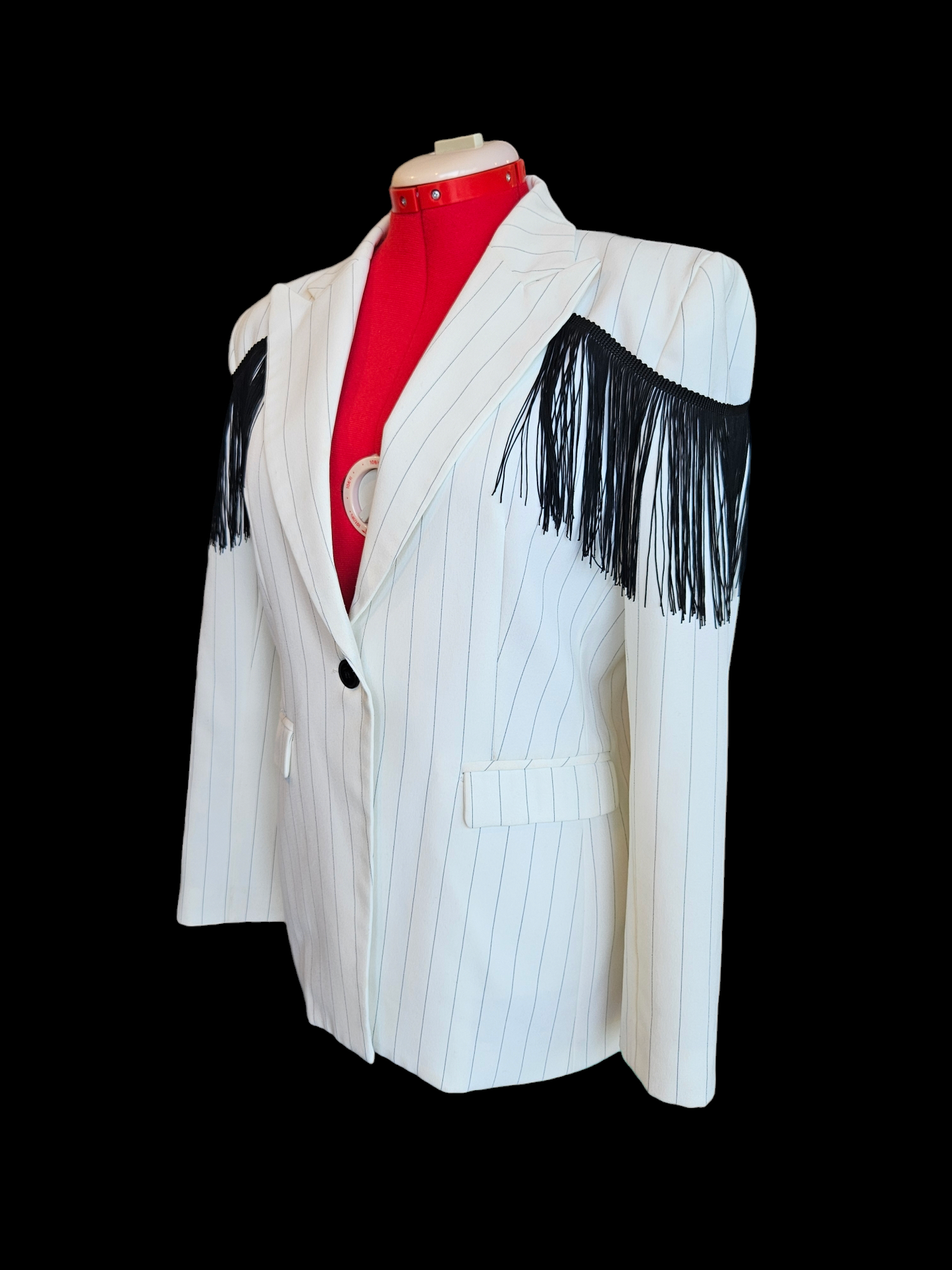 White Pin-Striped Jacket with Black Tassles - size M-L