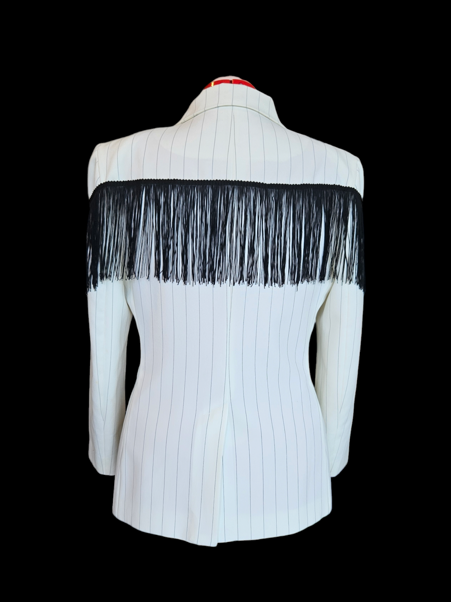 White Pin-Striped Jacket with Black Tassles - size M-L