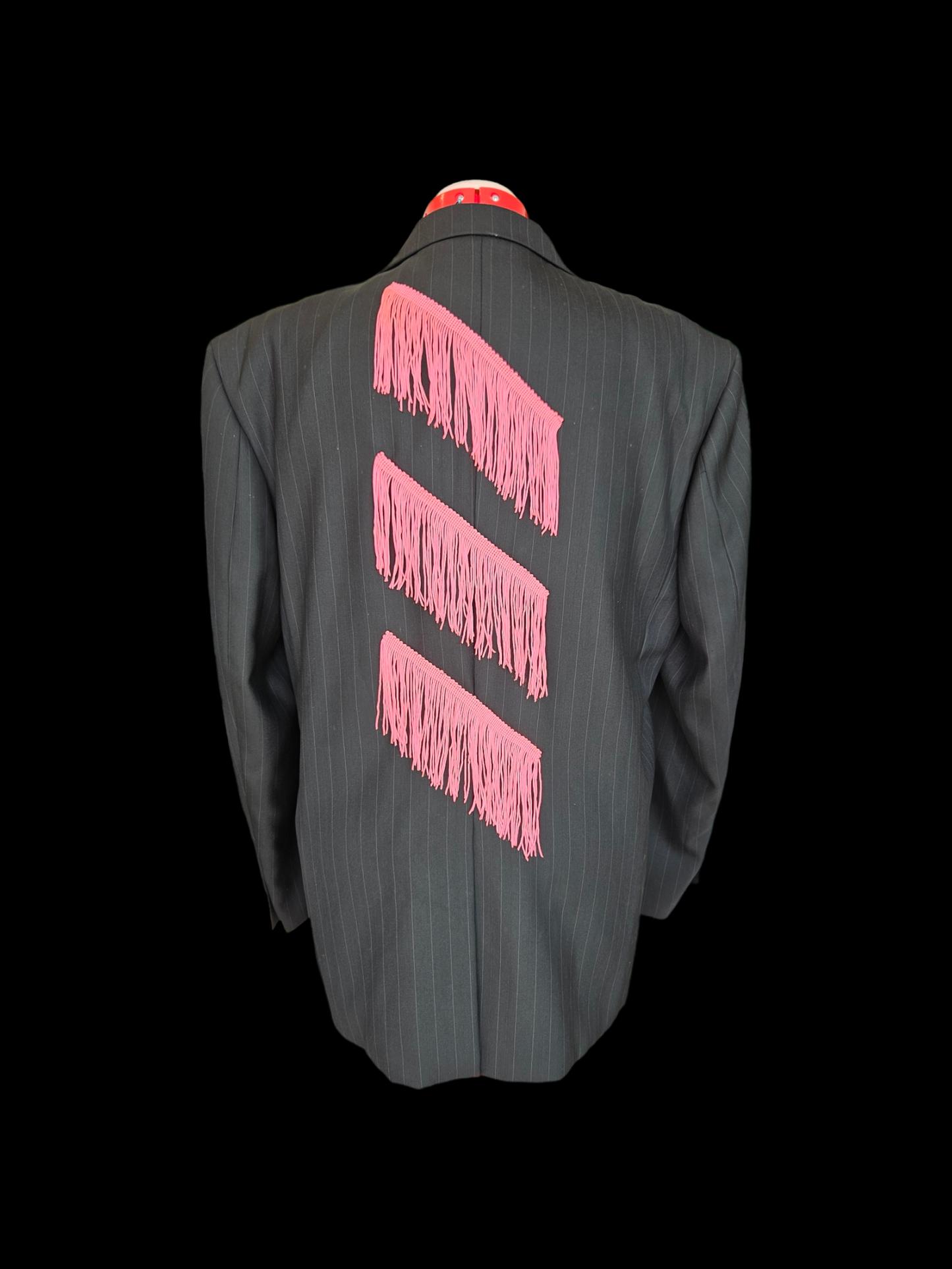 Pinstripe Blazer with Pink Fringe - size XL